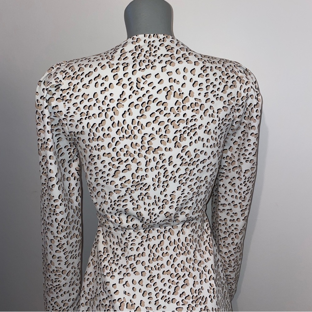 Express Wrap Dress Long Sleeve White Brown Leopard Extra Small - Picture 5 of 9